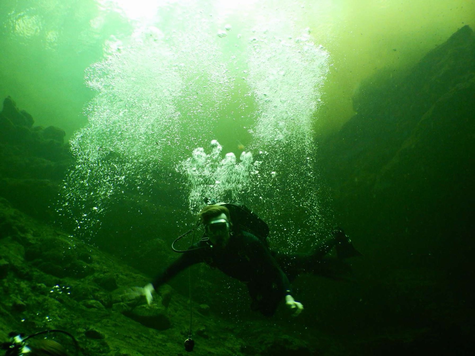 Theodore Walrond diving in a Florida spring